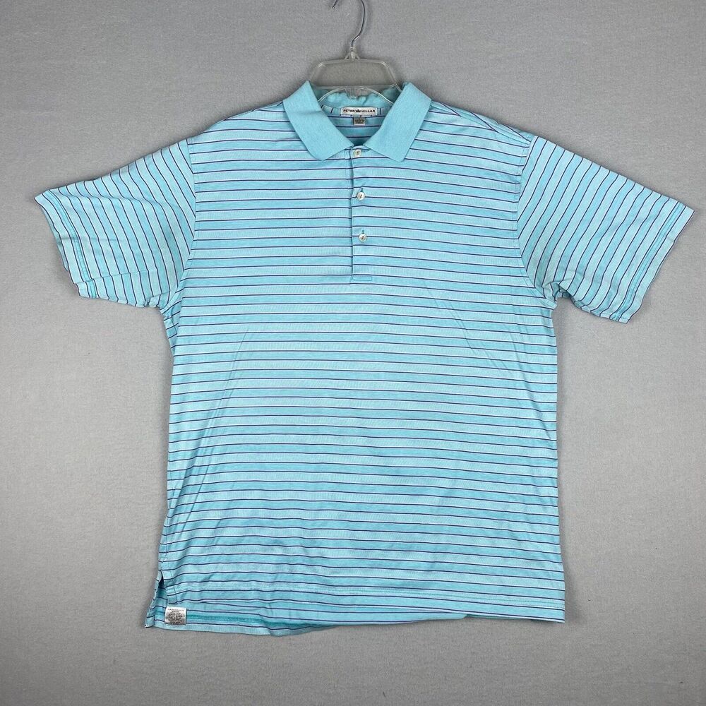 Peter Millar Shirt Mens L Summer Comfort Blue Green Stripe Stretch Golf Casual